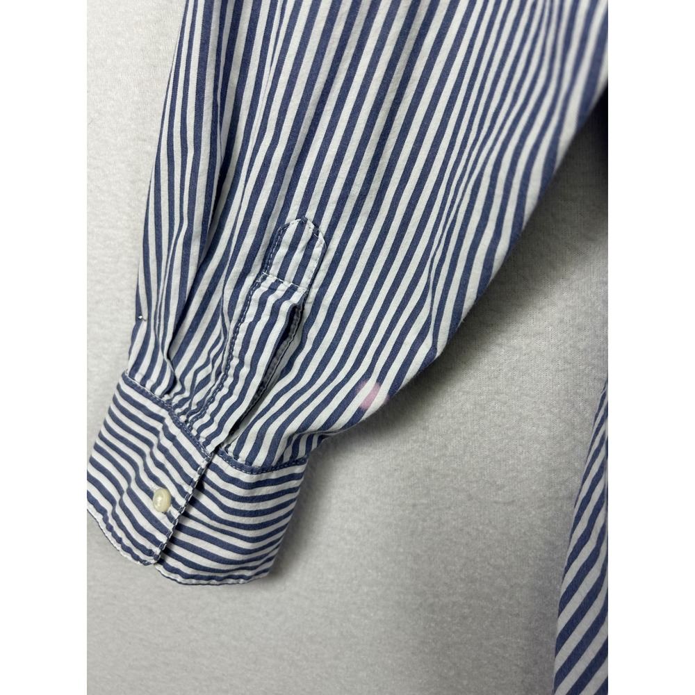Coastal Preppy Old Navy Women S Blue White Striped Boyfriend Button Down Shirt - Picture 9 of 13